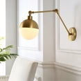 thumbnail image 1 of JONATHAN Y Alba 8" 1-Light Mid-Century Modern Arm-Adjustable Iron/Glass LED Sconce, Brass Gold/Frosted, 1 of 9
