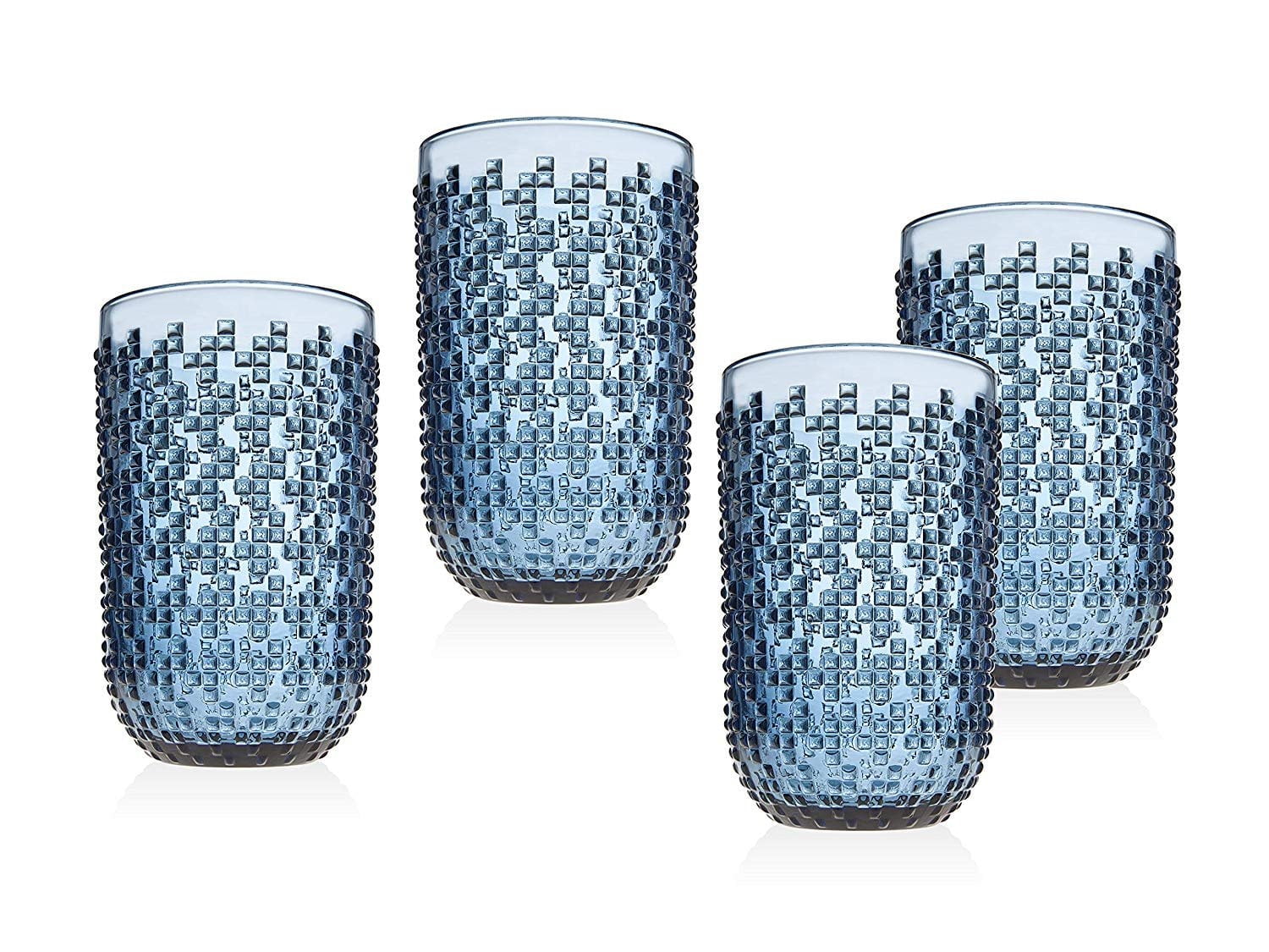 Alba Blue 12oz Machine Embossed Highball Glass Set