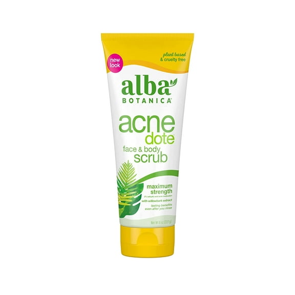 Alba Botanica Acne Dote Face & Body Scrub, Maximum Strength 8 oz (Pack of 4)