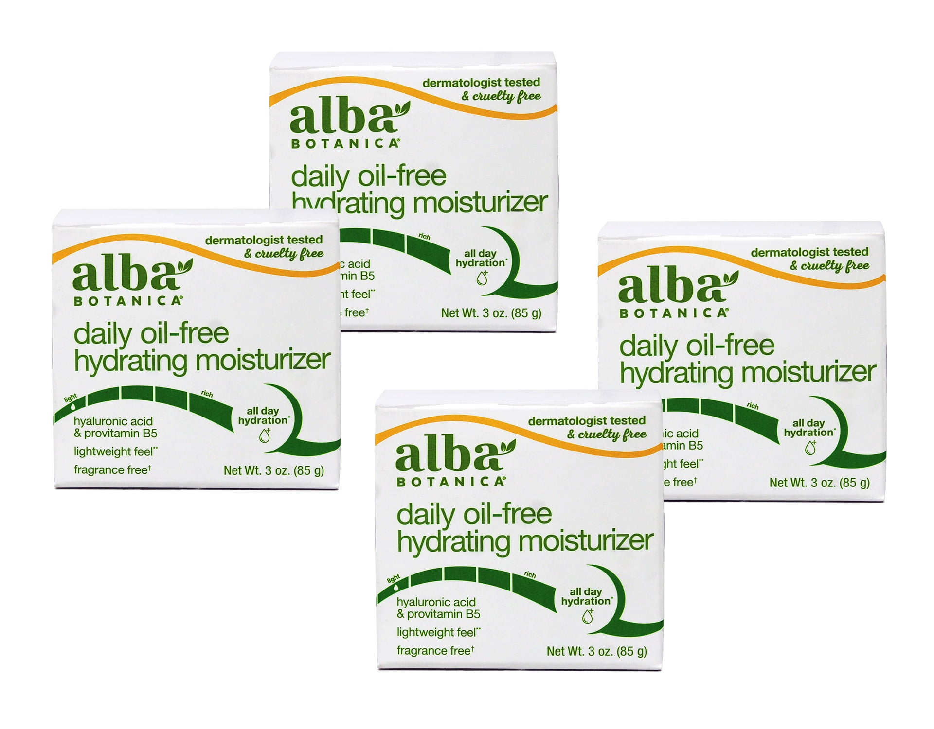 Alba Botanica Daily Oil-Free Hydrating Face Moisturizer with Hyaluronic Acid & Vitamin E, 3 oz Pack of 4