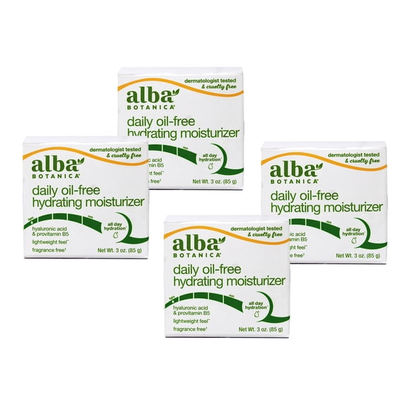 Alba Botanica Daily Oil-Free Hydrating Face Moisturizer with Hyaluronic Acid & Vitamin E, 3 oz Pack of 4