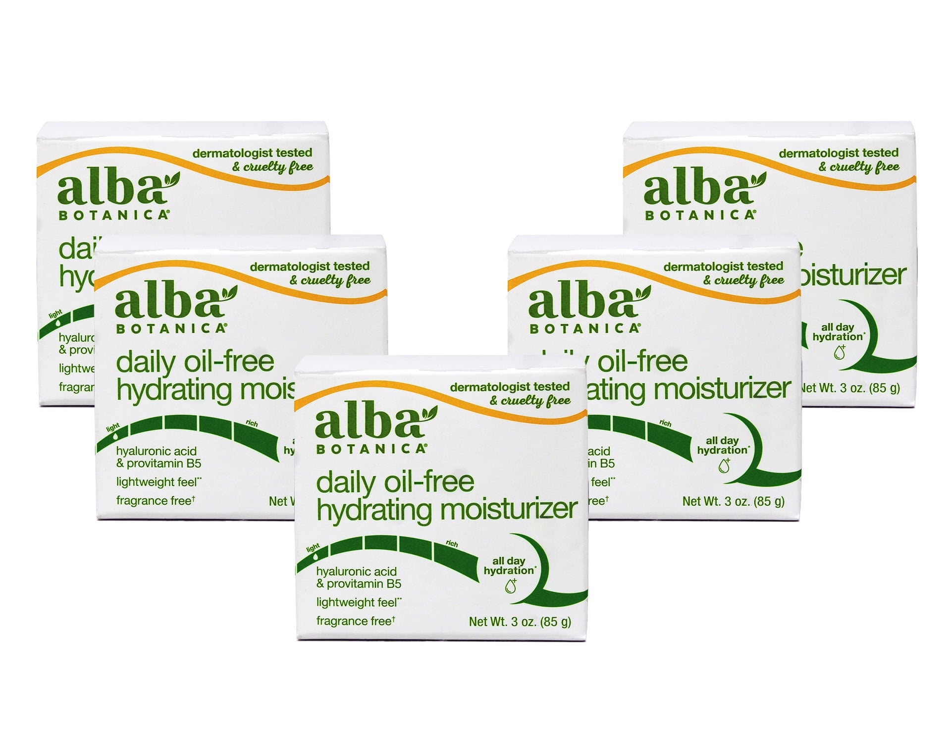 Alba Botanica Daily Oil-Free Hydrating Face Moisturizer with Hyaluronic Acid & Vitamin E, 3 oz Pack of 5