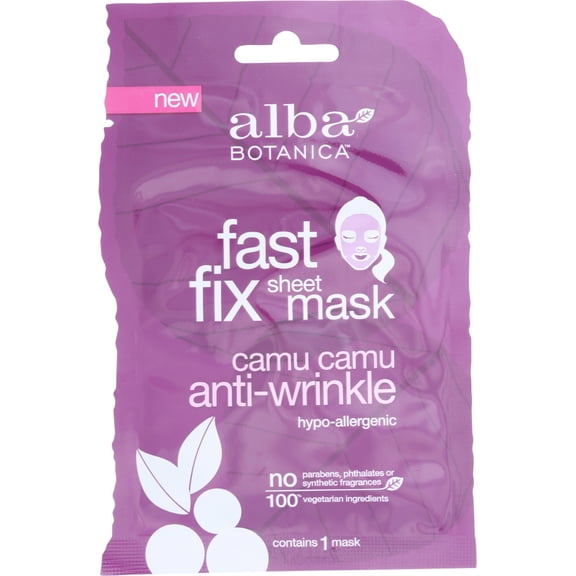 Alba Botanica Fast Fix Sheet Mask Camu Camu Anti-Wrinkle, 8 count