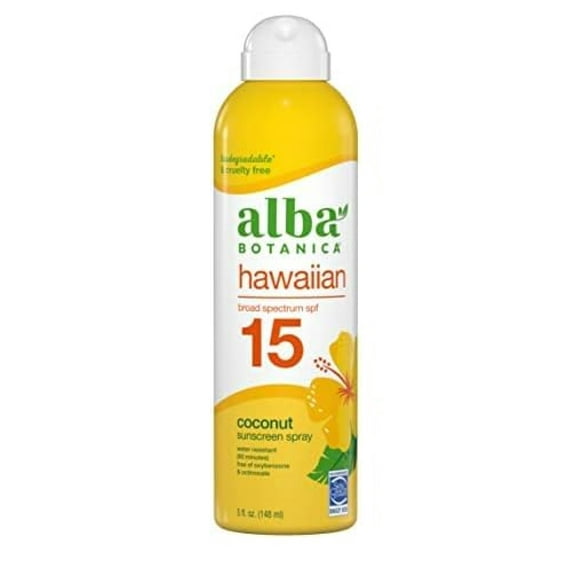 Alba Botanica Hawaiian Coconut Sunscreen Spray, SPF 15, 5 oz (Pack of 2)