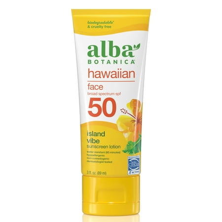 Alba Botanica Hawaiian Face Sunscreen Lotion SPF 50, Island Vibe, 3 fl oz