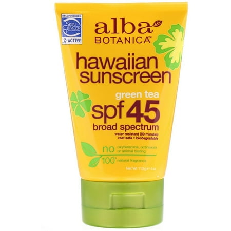 Alba Botanica Hawaiian Sunscreen Broad Spectrum SPF 45 Green Tea 4 oz Pack of 4