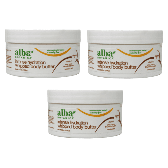 Alba Botanica Intense Hydration Whipped Body Butter with Shea, Cocoa & Kukui Nut Butters, 6.5 oz Pack of 3