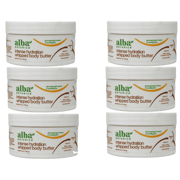 Alba Botanica Intense Hydration Whipped Body Butter with Shea, Cocoa & Kukui Nut Butters, 6.5 oz Pack of 6