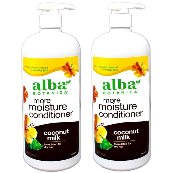 Alba Botanica More Moisture Conditioner for Dry Hair, Coconut Milk, 32 FL OZ - 2 Pack