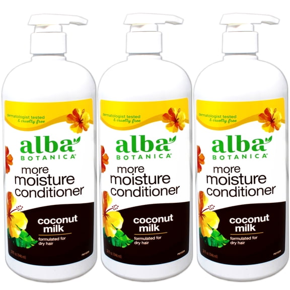 Alba Botanica More Moisture Conditioner for Dry Hair, Coconut Milk, 32 FL OZ - 3 Pack