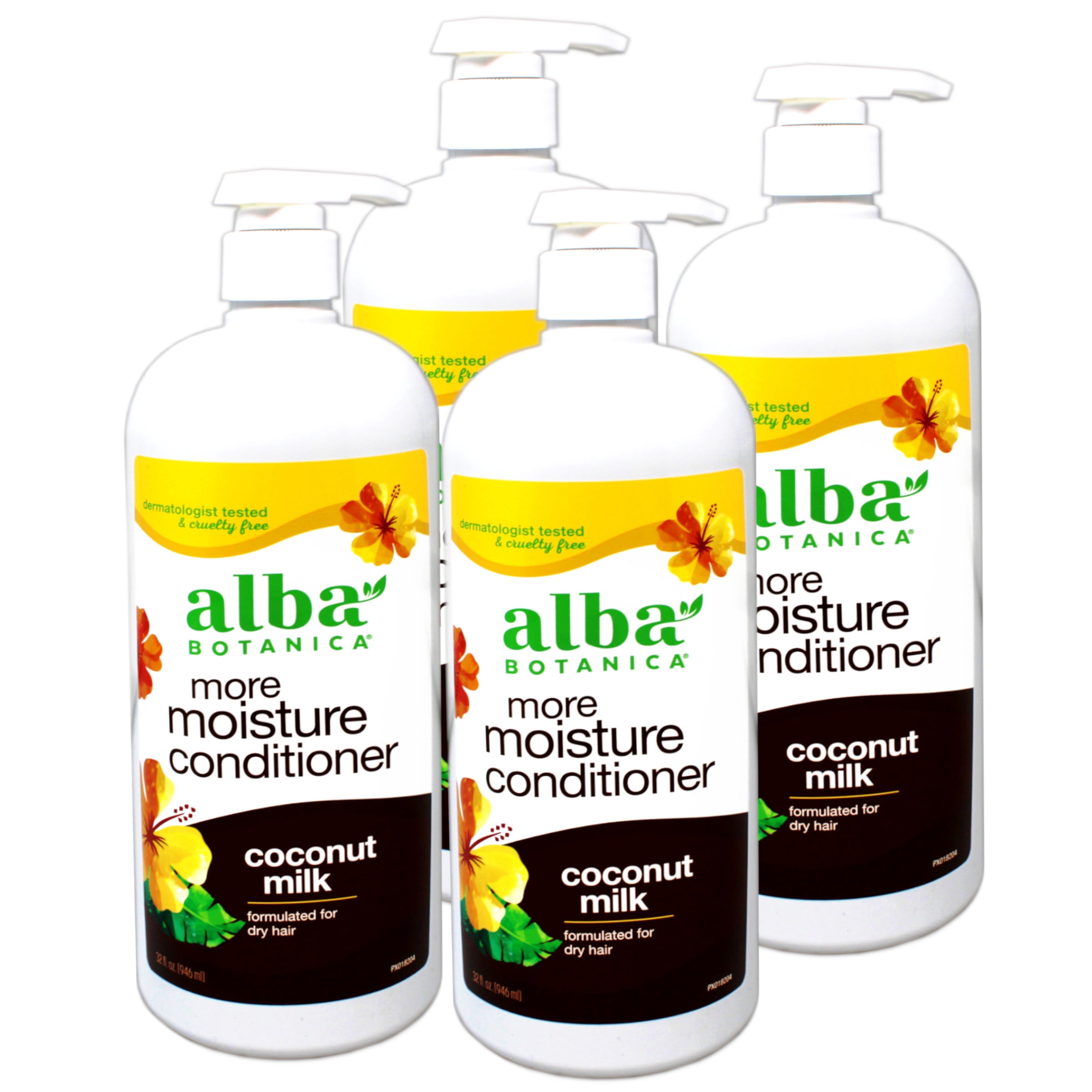 Alba Botanica More Moisture Conditioner for Dry Hair, Coconut Milk, 32 FL OZ - 4 Pack