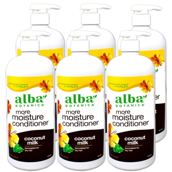 Alba Botanica More Moisture Conditioner for Dry Hair, Coconut Milk, 32 FL OZ - 6 Pack