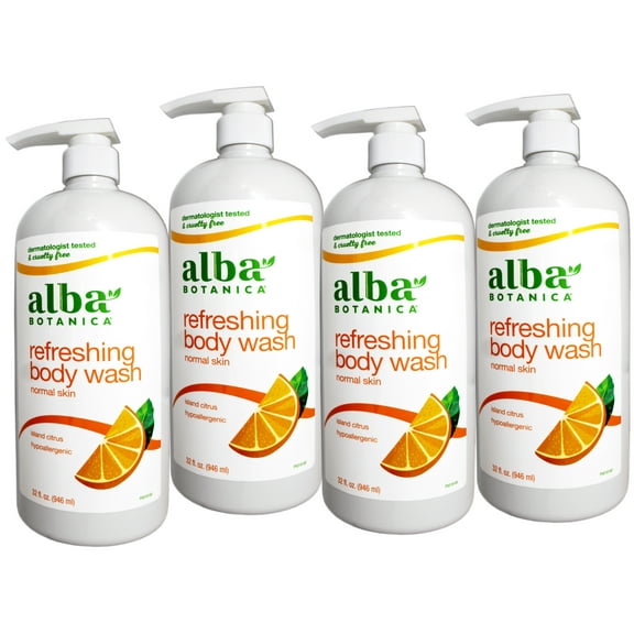 Alba Botanica Refreshing Body Wash, Hypoallergenic, Island Citrus, 32 FL OZ - 4 Pack