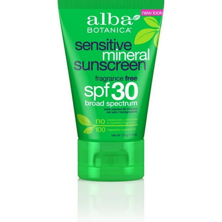Alba Botanica Sensitive Mineral Sunscreen, Fragrance Free Lotion SPF 30 4 oz