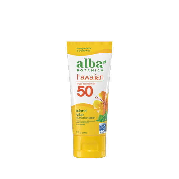 Alba Botanica Sunscreen Lotion, SPF 50, Island Vibe, 3 Oz