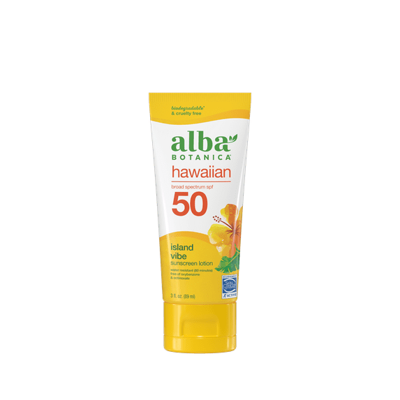 Alba Botanica Sunscreen Lotion, Spf 50, Island Vibe, 3 Oz