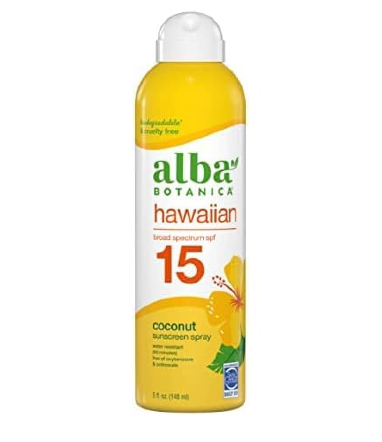 Alba Botanica Hawaiian Coconut Sunscreen Spray, SPF 15, Water Resistant ...