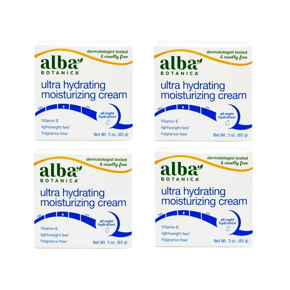 Alba Botanica Ultra Hydrating Moisturizing Cream, with Vitamin E, Fragrance Free, 3 Oz - 4 Pack