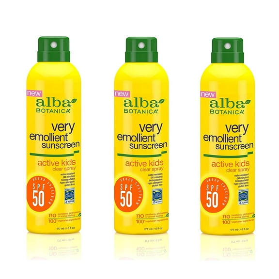 Alba Botanica Very Emollient, Kids Spray Sunscreen SPF 50, 6 Oz (3 Pack)