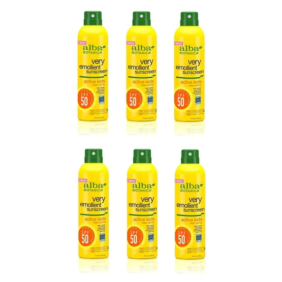 Alba Botanica Very Emollient, Kids Spray Sunscreen SPF 50, 6 Oz (6 Pack)