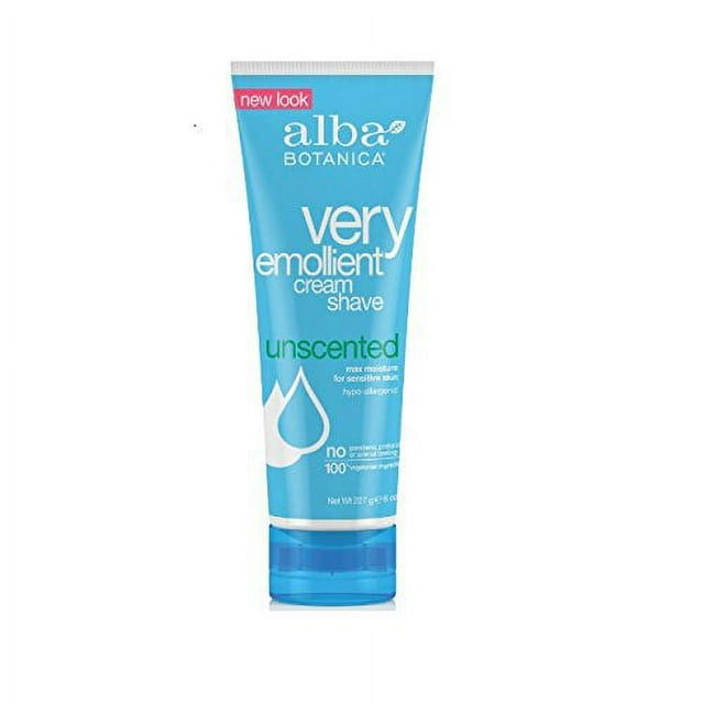 Alba Botanica Very Emollient Shaving Cream Uncented for Sensitive Skin for Unisex, 8 Ounce
