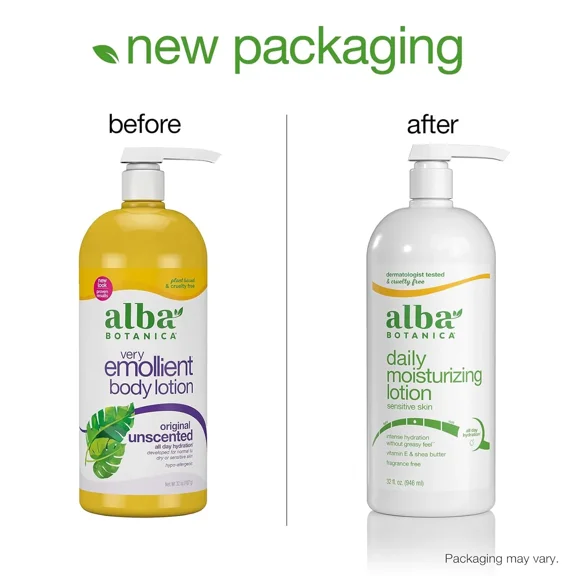 Alba Botanica Very Emollient Unscented Original Body Lotion, 32 oz.