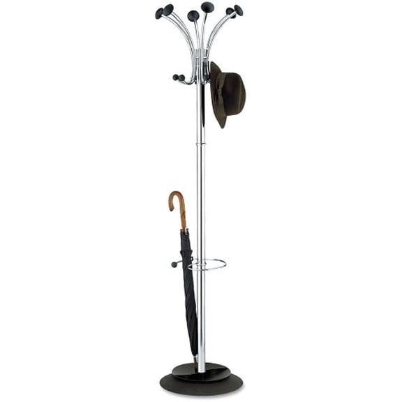 Alba Chromy Coat Stand, 12 Knobs, 16w x 16d x 70-1/2h, Chrome/Black