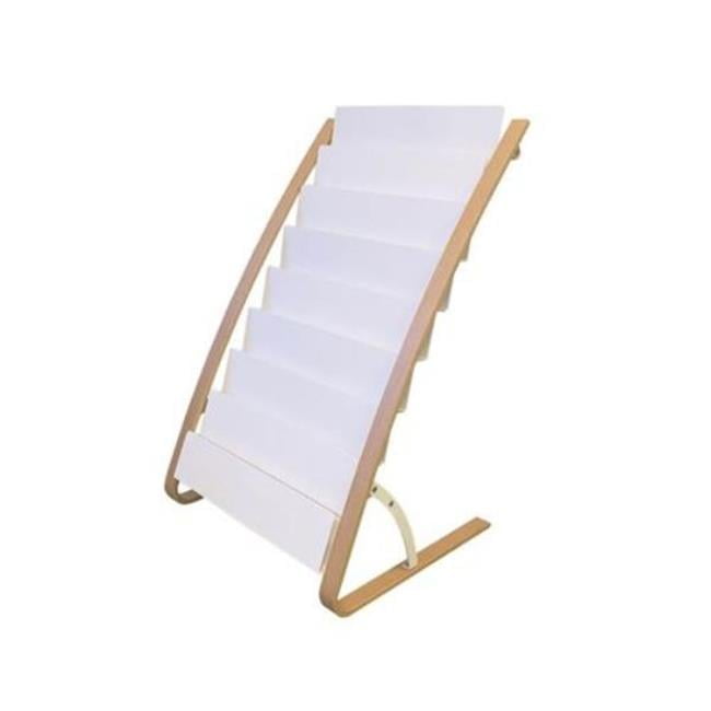 Scandinavian White and Wood Freestanding Literature Display Rack