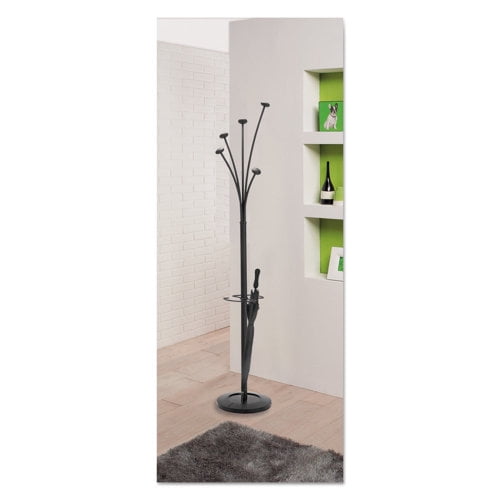 Alba Festival Coat Stand with Umbrella Holder, 5 Knobs, 14w x 14d x 73-2/3h, Black