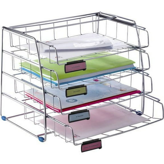 Alba Letter Tray - 4 Tier(s) - 12.4" Height x 12.2" Width15.4" Length - Chrome - Metal | Bundle of 5 Each