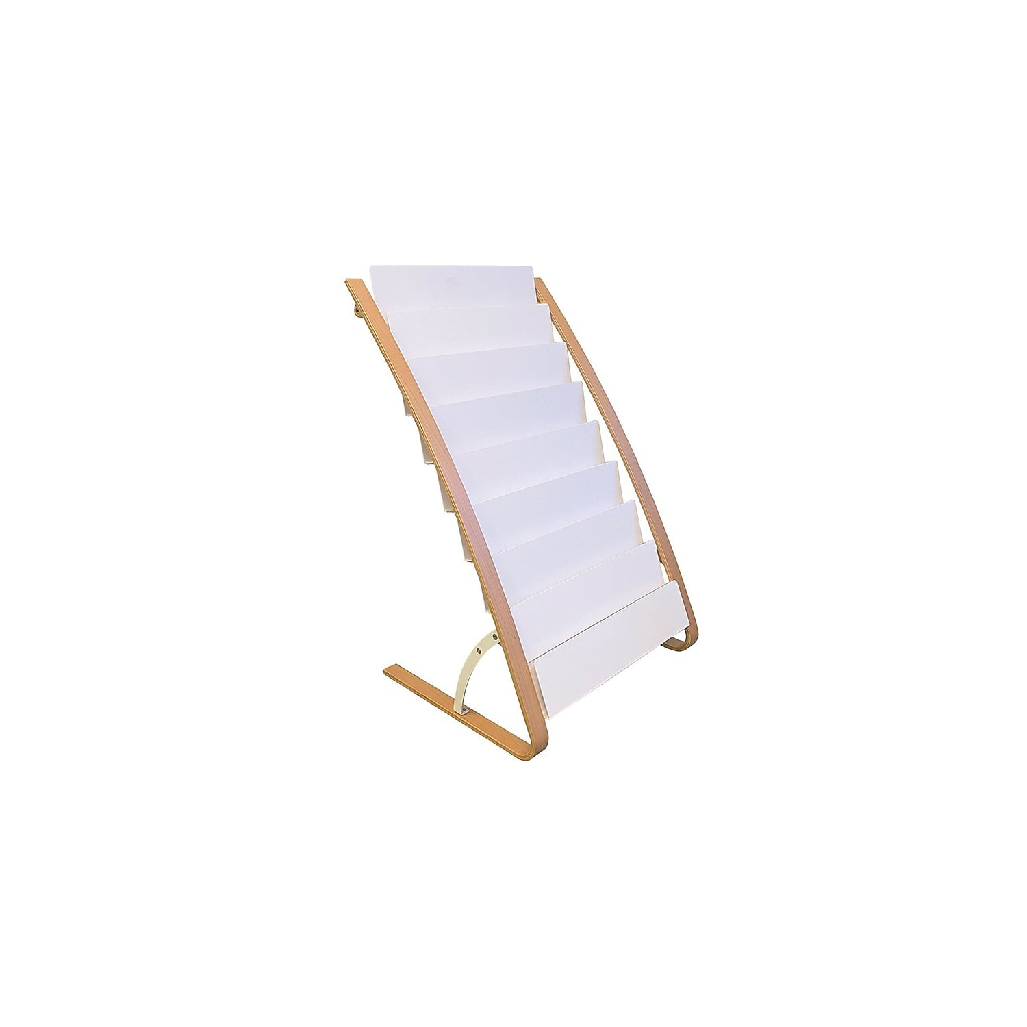 Scandinavian White and Wood Freestanding Literature Display Rack