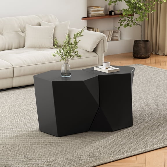 Alba Modern 2 Piece Geometric MGO Coffee Tables Set, Black