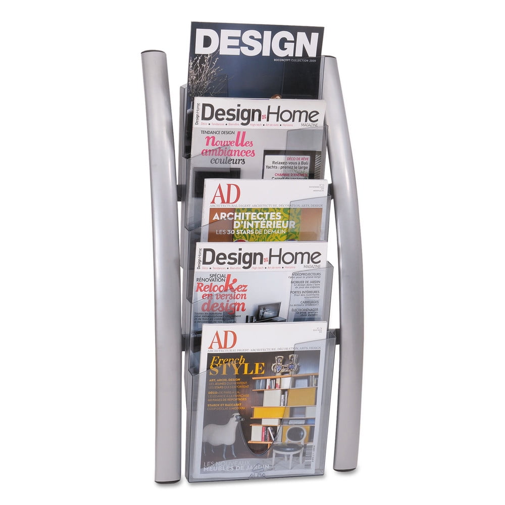Alba 28.35'' Silver Gray Wall Mounted Magazine Rack with Acrylic Pockets