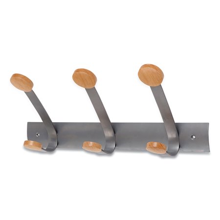 Alba Wooden Coat Hook, Three Wood Peg Wall Rack, Brown/Silver, 45 lb Capacity