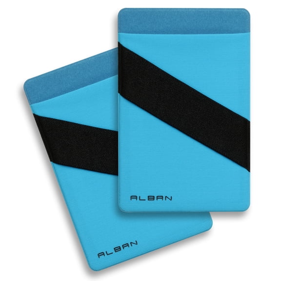 Alban Credit Card Holder Stick on Cell Phone Wallet RFID Blocking with Finger Strap 2 Pack (Blue)