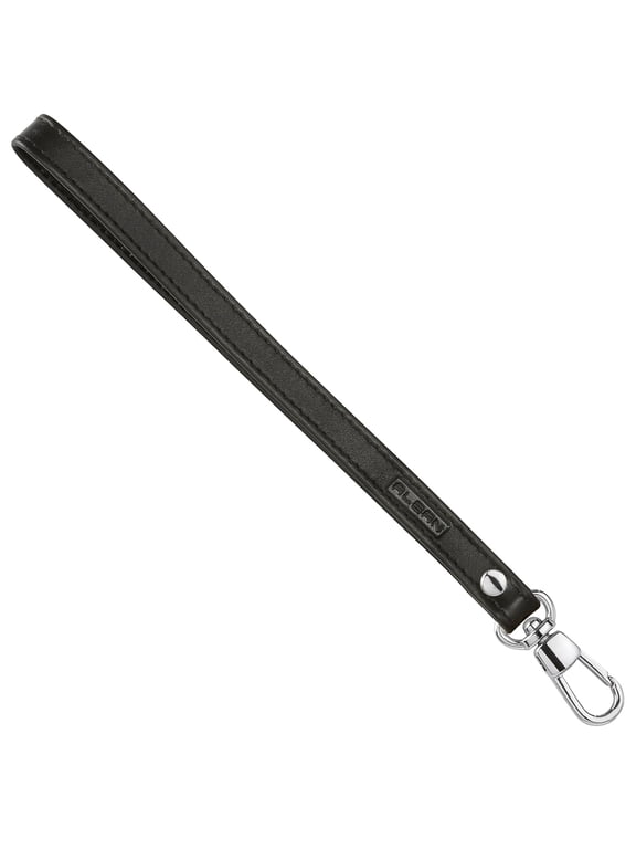 Leather Wrist Strap for Wallet, Clutch, Keys, Purse, Keychain - Black & Silver