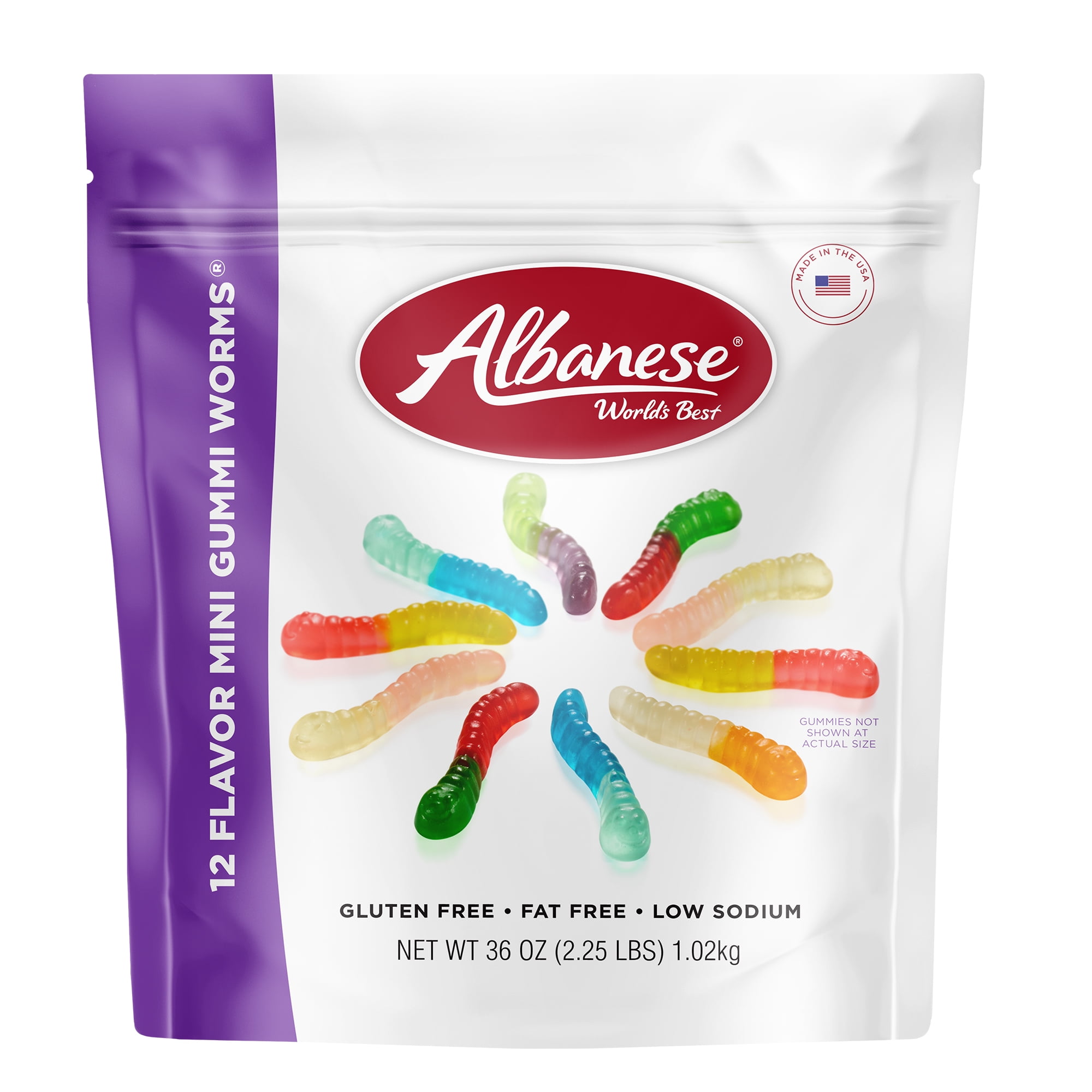 Albanese 12 Flavor Mini Gummi Worms, College Essentials, 36oz Resealable Bag