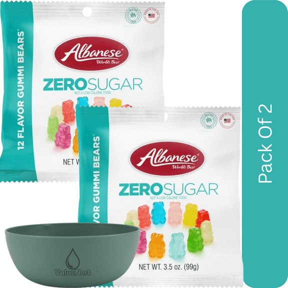 Albanese 12 Flavor Zero Sugar Gummi Bears, 3.5 oz, Regular Size-2pk, With Olive Green Bowl By ValueNest