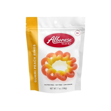 Albanese World's Best Gummi Peach Rings Candy, Gluten Free, Fat Free, 7 oz