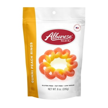 Albanese Fat-Free Gluten-Free Gummies Peach Rings Candy, 7 oz.