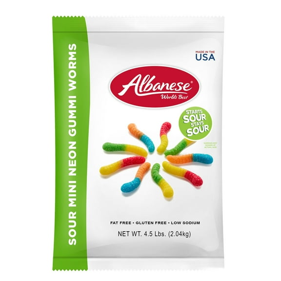 Albanese, Sour Mini Neon Gummy Worms Candy, 4.5 Lb
