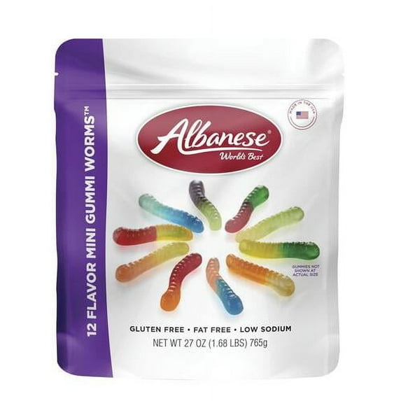 Albanese World's Best 12 Flavor Gummi Worms Mini 27 oz