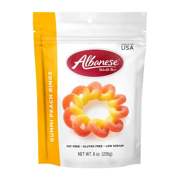 Albanese World's Best Gummi Peach Rings | 8oz of Candy | Gluten Free, Fat Free, Soft and Chewy Gummy, and Crafts with Kids