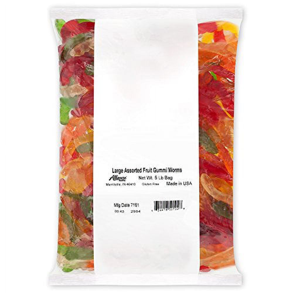 Albanese World's Best Large Assorted Fruit Gummi Worms, 5lbs of Candy