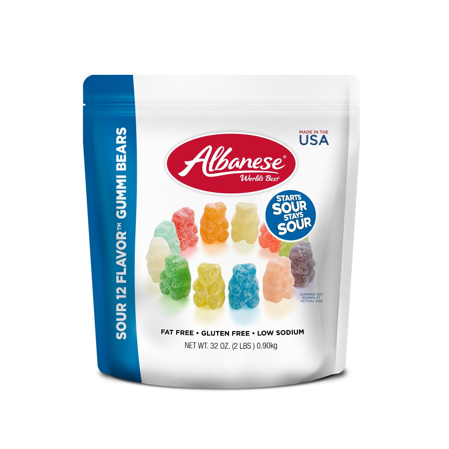 Albanese World's Best Sour 12 Flavor Gummi Bears, Family Size Share 32oz
