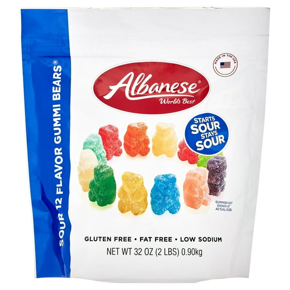 Albanese World's Best Sour 12 Flavor Gummi Bears, Family Size Share 32oz