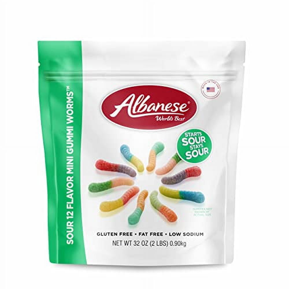 Albanese World's Best Sour 20 Flavor Mini Gummi Worms, 20oz Bag of Candy