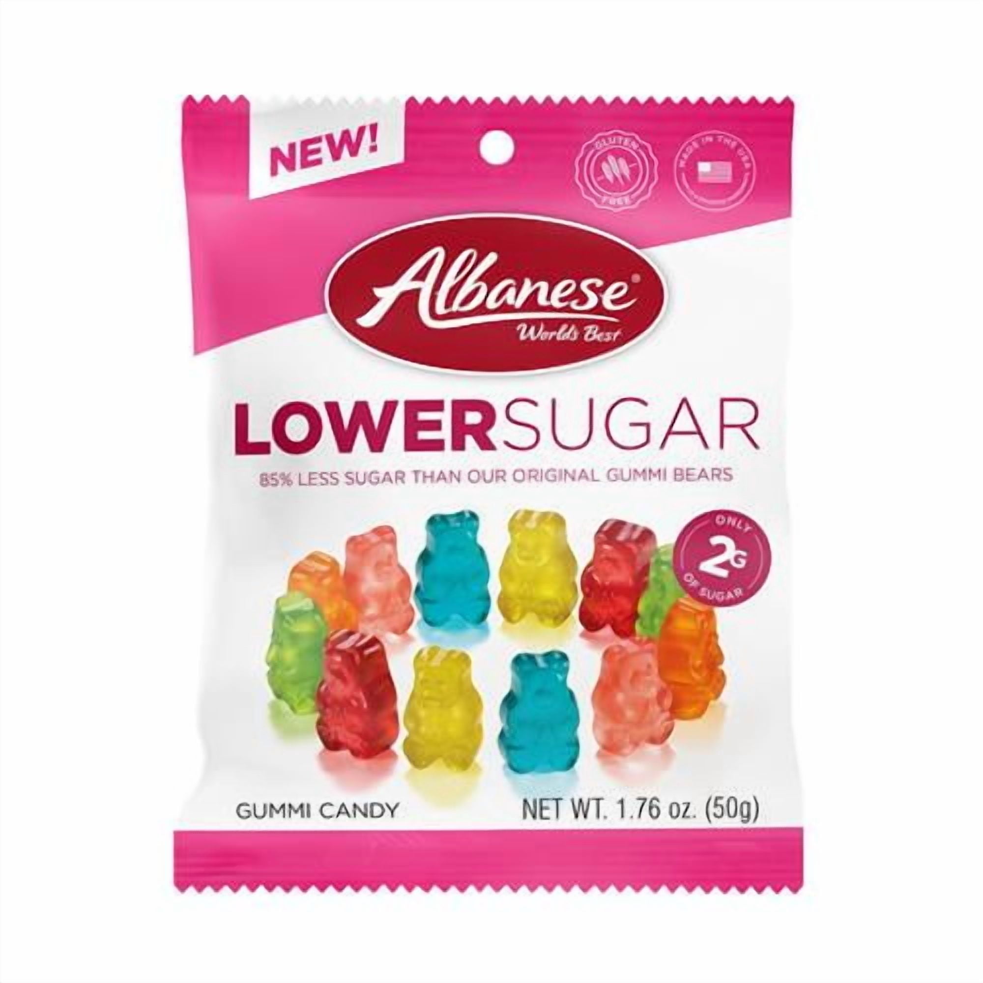 Albanese Worlds Best Lower Sugar, Gluten Free Gummi Bears, 1.76Oz Bag Of Candy - Pack of 2