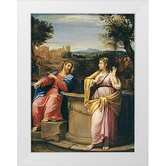 Albani, Francesco 14x18 White Modern Wood Framed Museum Art Print Titled - Museumist and The Woman of Samaria at The Well