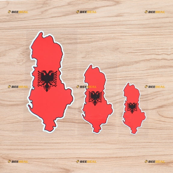 Albania Albanian Eagle Flag Map Outline Vinyl Decal Sticker - 3 Pack Glossy, 3 Inches, 4 Inches, 6 Inches - for Car Boat Laptop Cup Phone